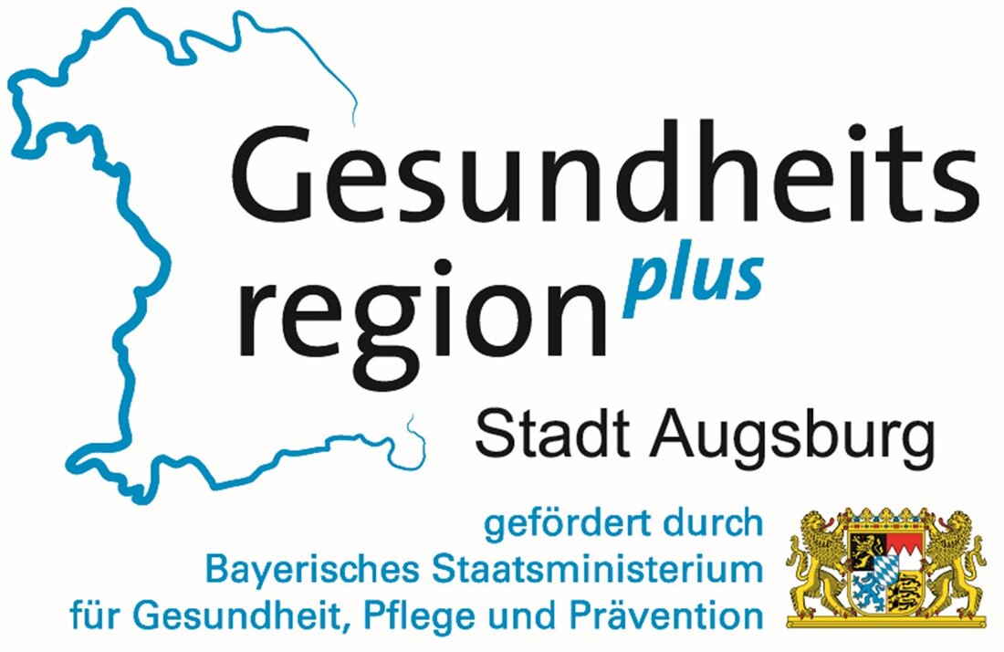 Logo der Gesundheitsregion plus, der Stadt Augsburg und des Bayerischen Staatsministeriums für Gesundheit, Pflege und Prävention