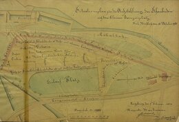 Situationsplan für die Aufstellung der Schaubuden auf dem kleinen Exerzierplatz vom 05.Februar 1896 (Stadtarchiv Augsburg, Polizeidirektion Augsburg, Polizeisachregistratur – Bestand 10, Nr. 1149.)