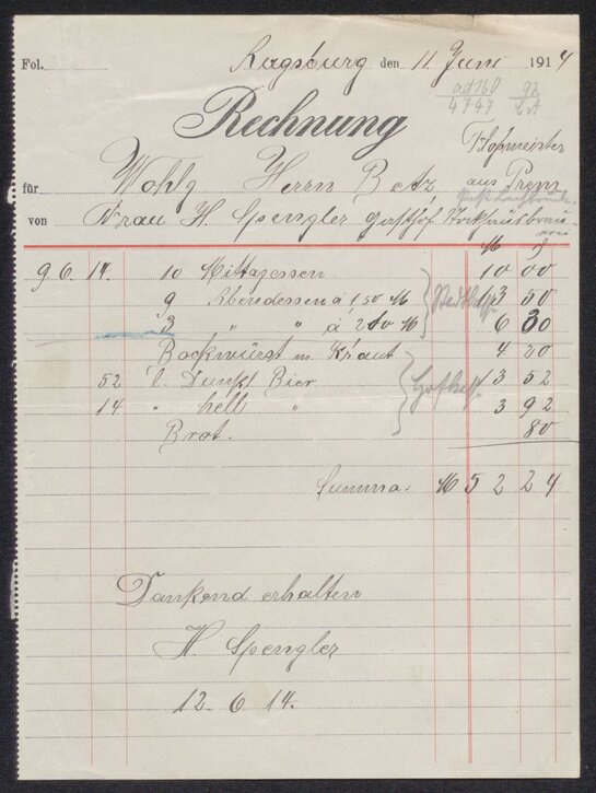 2.4.d und 2.4.e Abrechnungen der Verköstigung