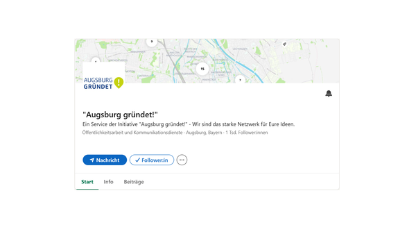 Screenshot der LinkedIn Fokusseite "Augsburg gründet!"
