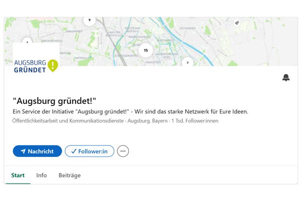 Screenshot der LinkedIn Fokusseite "Augsburg gründet!"