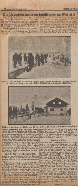  Pressemeldungen über die extremen Witterungsverhältnisse des „Eiswinters“ 1929 (Auswahl); Februar 1929; Zeitungsausschnitte, Papier, diverse Formate; Stadtarchiv Augsburg, HAV, Aktengebiet 3 (Bauwesen) – Bestand 45, Nr. 666.