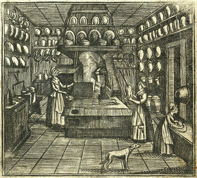 Blick in eine Augsburger Küche / Kupferstich (Reproduktion aus: StAA, Amtsbibliothek I 13 2389-2)