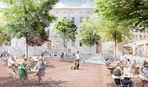 Auf dem Bild ist ein Bild nach dem Umbau des Bauernmarktes zu sehen