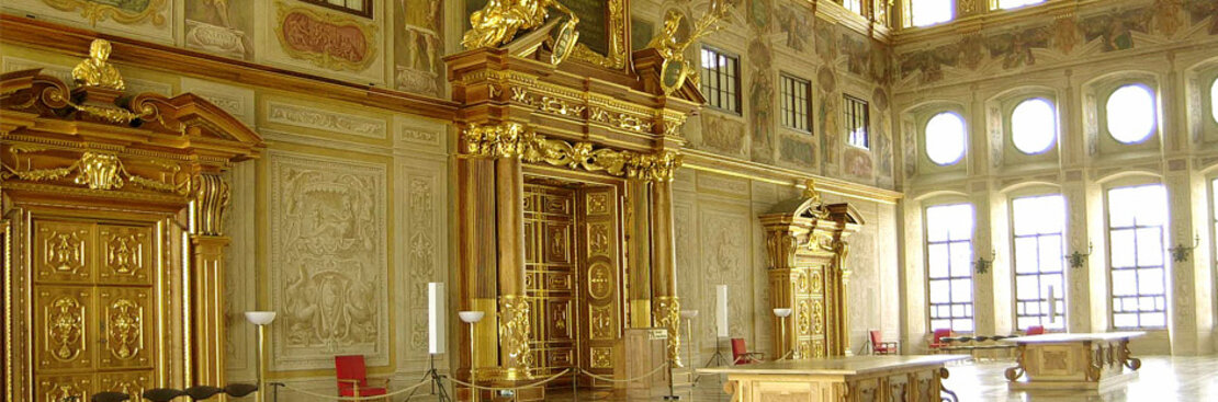 Der Goldene Saal befindet sich im Zweiten Obergeschoss und ist 14 Meter hoch. Quelle: S. Kerpf/Stadt Augsburg Der Goldene Saal befindet sich im Zweiten Obergeschoss und ist 14 Meter hoch. Quelle: S. Kerpf/Stadt Augsburg
