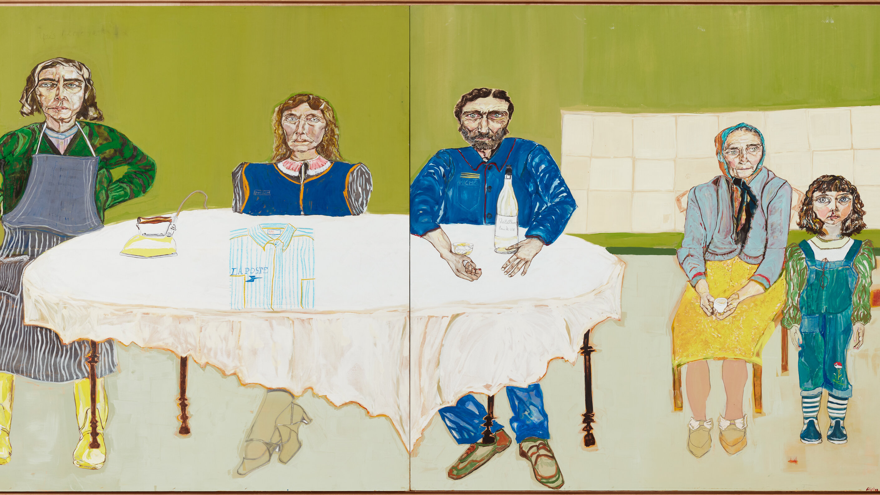 Naive Malerei: Um einen Tisch sitzen 