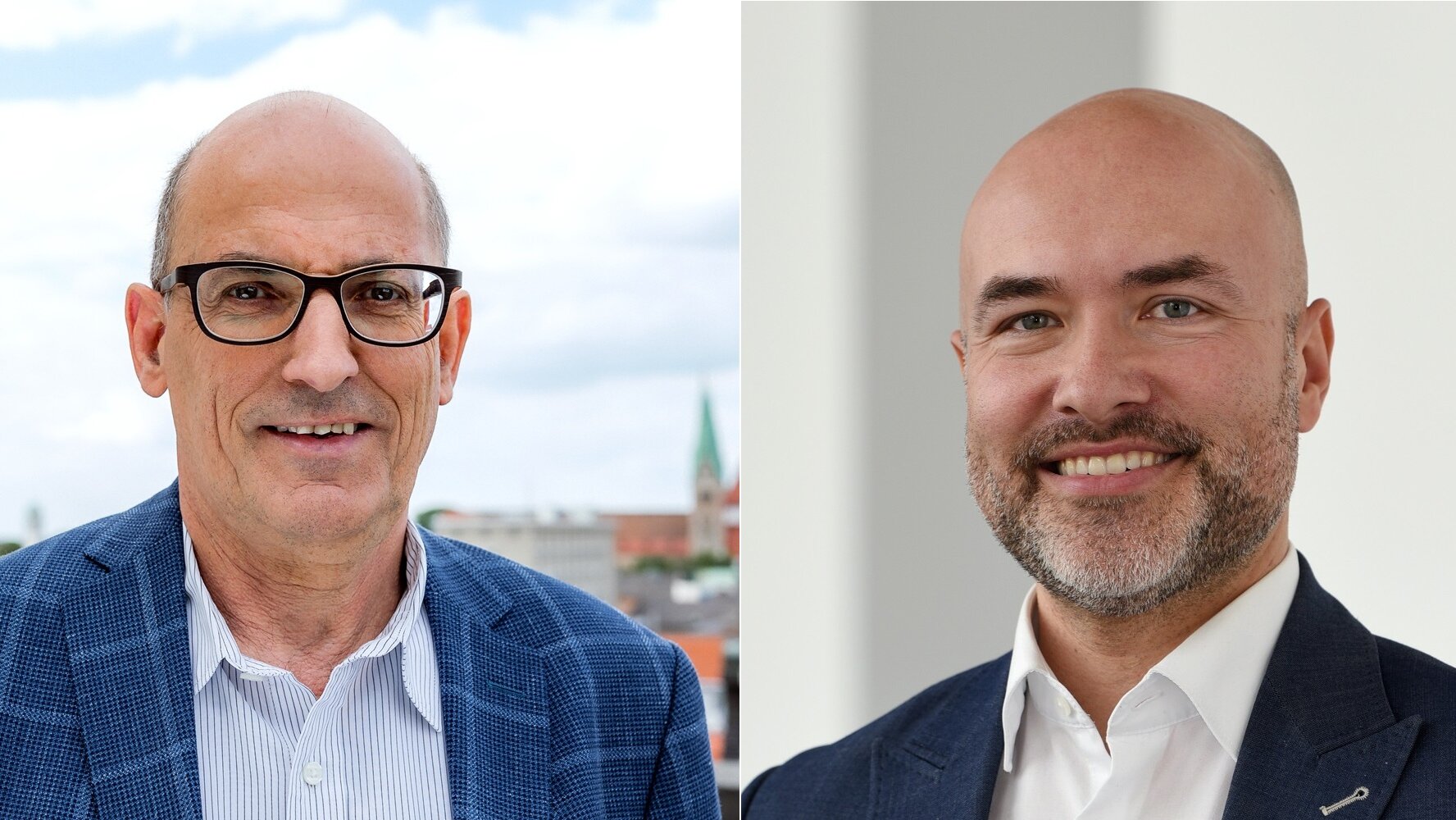 links ein Porträt von Reiner Erben, rechts ein Porträt von Martin Schenkelberg