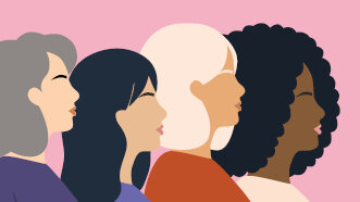 Illustration von vier sehr unterschiedlichen Frauen im Profil, die alle in dieselbe Richtung blicken