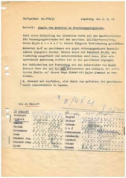 Dienstanweisung für das Gaswerk Augsburg-Oberhausen vom 2. Juni 1945