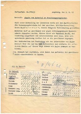 Dienstanweisung für das Gaswerk Augsburg-Oberhausen vom 2. Juni 1945