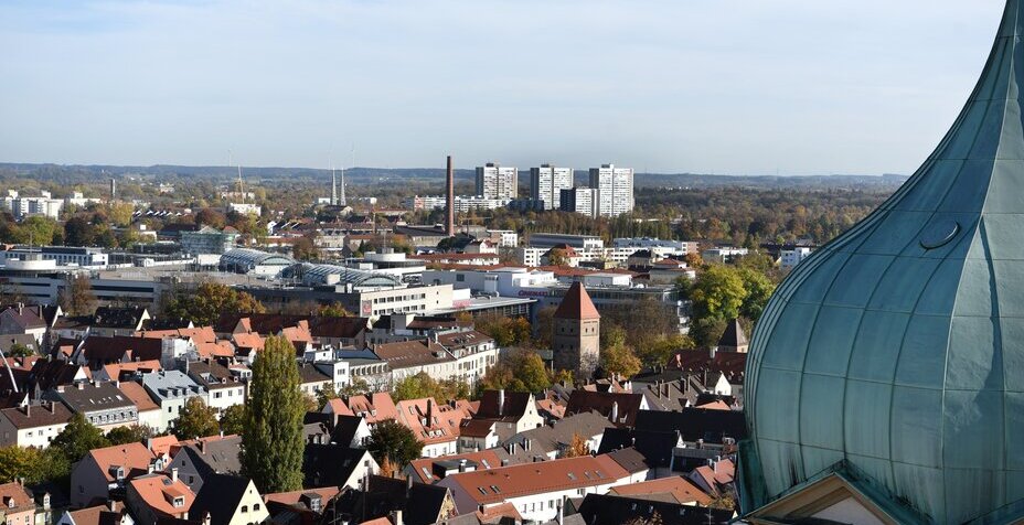 Blick über Augsburg vom Perlachturm aus Richtung Süden,