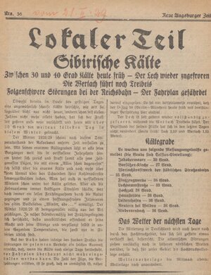  Pressemeldungen über die extremen Witterungsverhältnisse des „Eiswinters“ 1929 (Auswahl); Februar 1929; Zeitungsausschnitte, Papier, diverse Formate; Stadtarchiv Augsburg, HAV, Aktengebiet 3 (Bauwesen) – Bestand 45, Nr. 666.