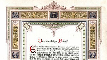 Danknote Augsburger Bürger an Fürst Otto von Bismark