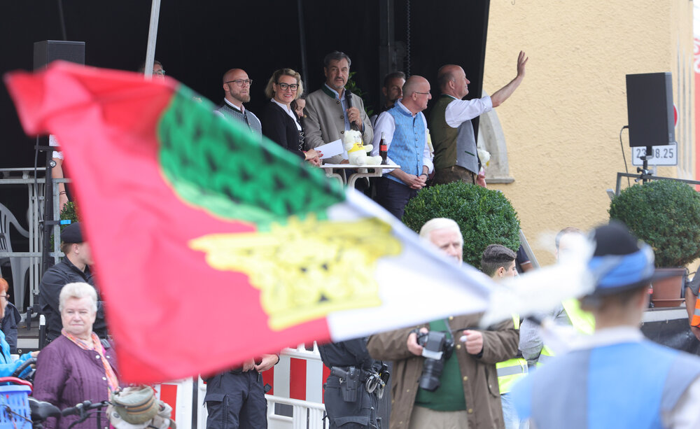 fahnenschwenkend beim Plärrerumzug
