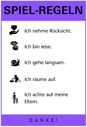 Die Spielregeln der Stadtbücherei als grafische Abbildung mit Piktogrammen