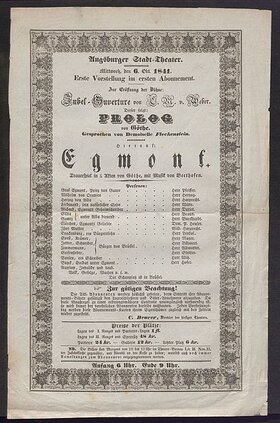 Theaterzettel mit Max von Pettenkofer alias „Herr Tenkof“ (Stadtarchiv Augsburg, Theaterzettelsammlung, 06.10.1841)