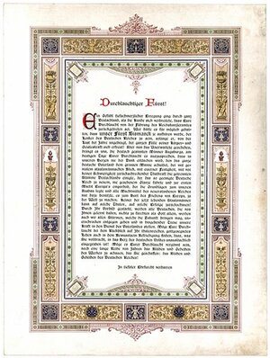 Danknote Augsburger Bürger an Fürst Otto von Bismark