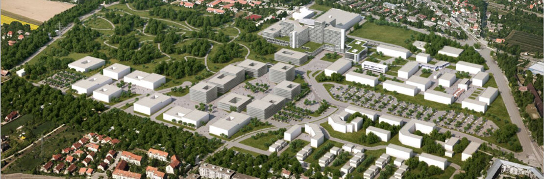 Luftbild Campus Uniklinik Augsburg. Visualisierung: Nickl & Partner Architekten Luftbild Campus Uniklinik Augsburg. Visualisierung: Nickl & Partner Architekten
