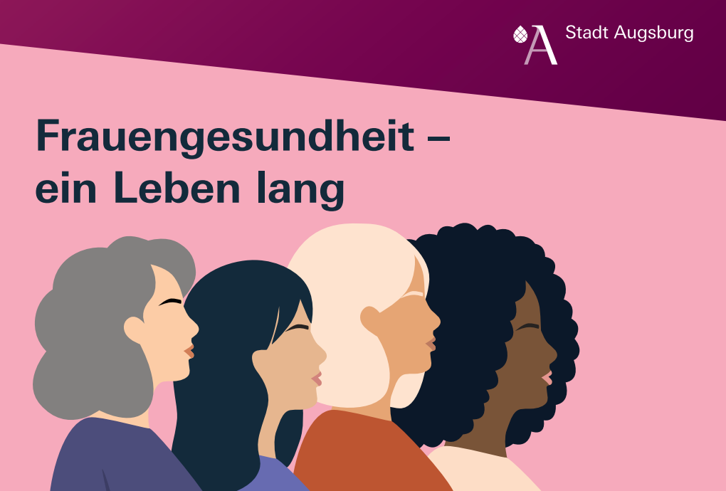 Ein rosanes Plakat mit gezeichneten Frauen und dem Text "Frauengesundheit - ein Leben lang"