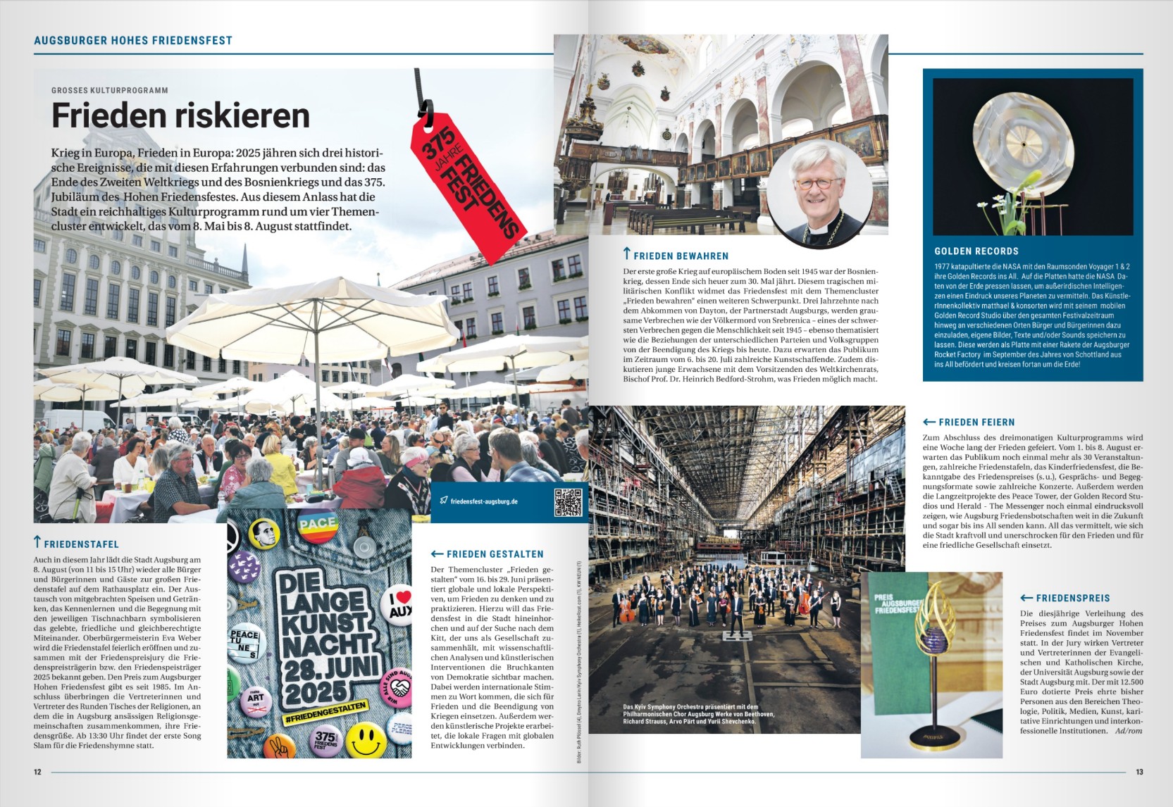 Zwei Seiten der Bürgerzeitung Augsburg direkt. Bilder und Texte zum Thema Friedensfest