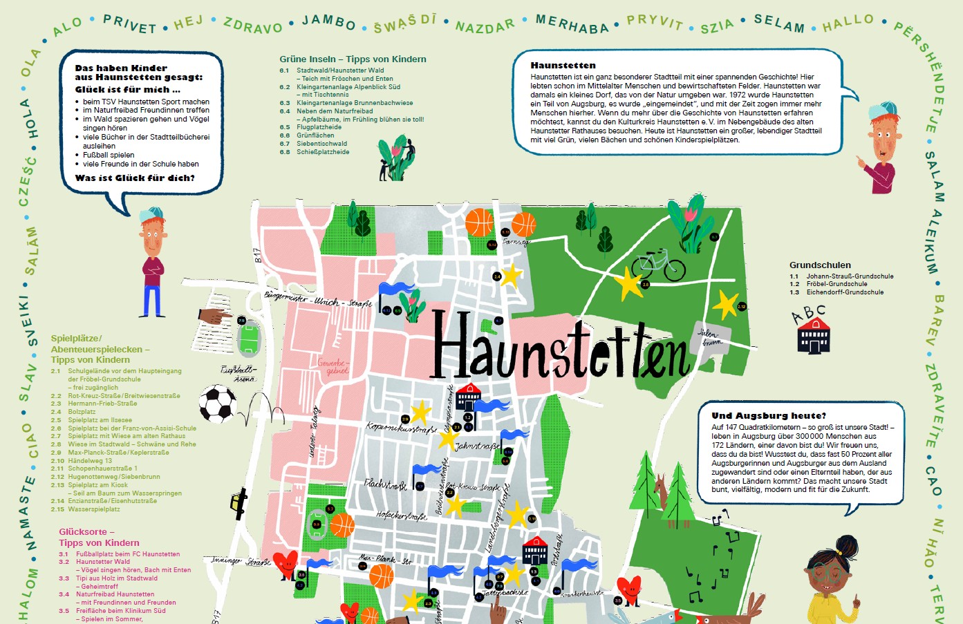Ein gezeichneter Stadtplan mit vielen Einträgen