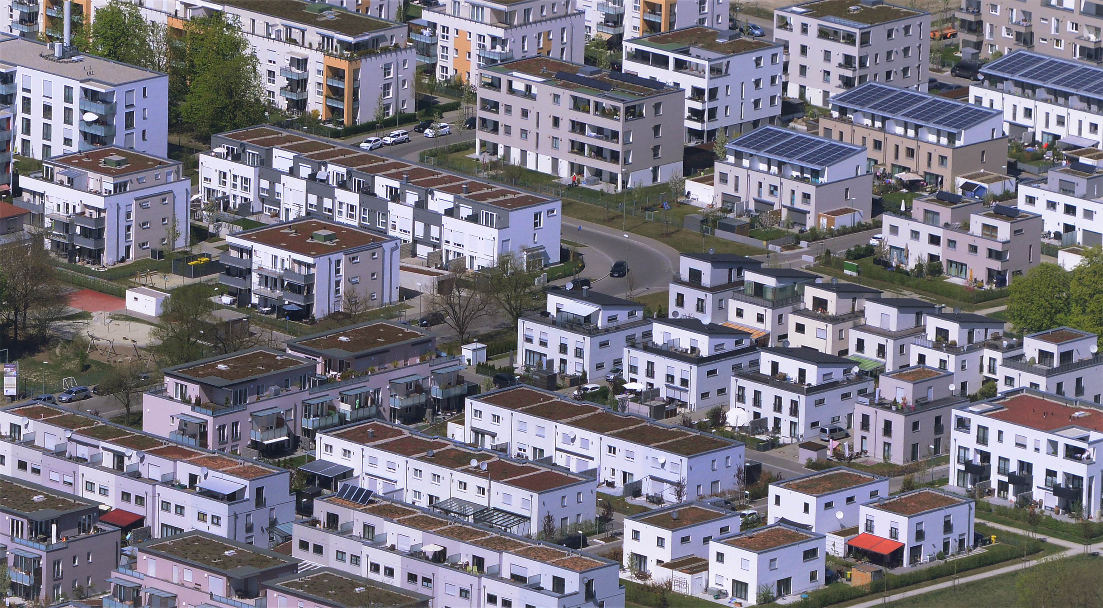 Der Stadtteil Reese-Park mit vielen Mehrfamilienhäusern aus einem Flugzeug fotografiert